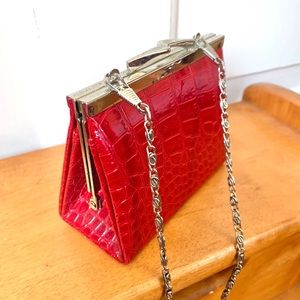 Small Red Crocodile Skin Vintage Purse